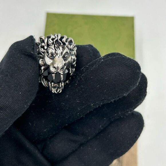 Gucci iconic Lionhead motif with Black stone  size 10 made in Italy NWT - Picture 5 of 9